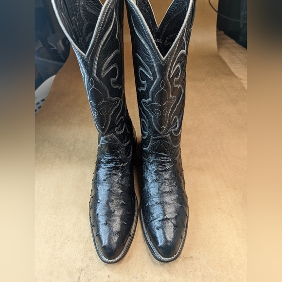 Larry Mahan boots men's size 10.5B Exotic Genuine Full Quill Ostrich black leath - Picture 2 of 14